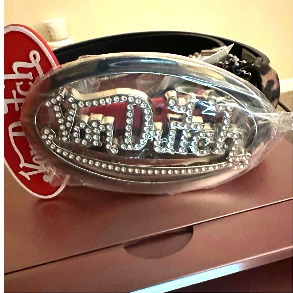 *NWT* Von Dutch Leopard Belt w/ Bling Silver Buckle - M
